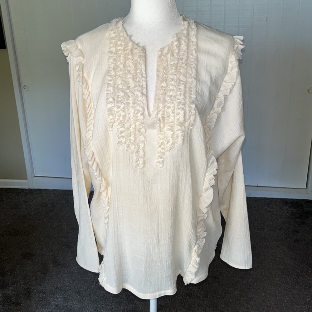 🐏Massimo Dutti cotton/wool blend textured boho popover relaxed fit tunic top SM